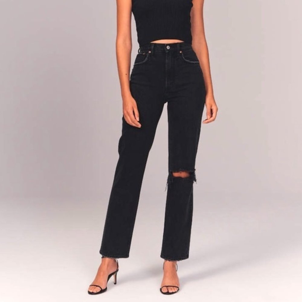 abercrombie & fitch / the 90s straight ultra high rise faded black 26/2r